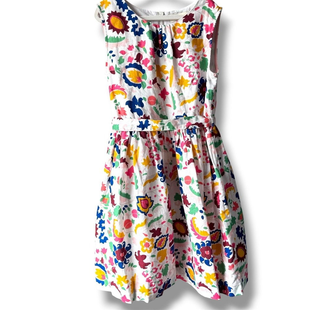 Mini Boden Girls Dress Linen Blend 7-8Y 128cm Floral Fit & Flare Twirl Lined